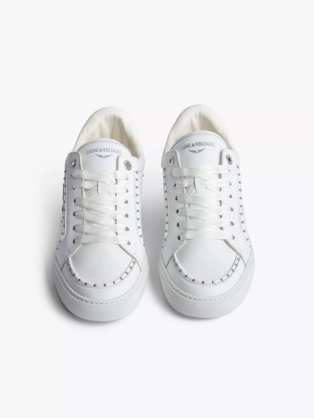 Zadig & Voltaire White Leather Sneakers with Silver Studs